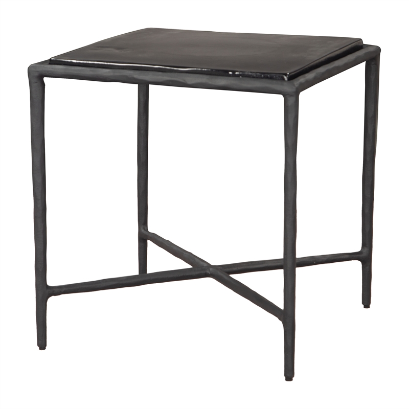 ZUO Cloe Recycled Sand Cast Glass and Aluminum End Table in Black