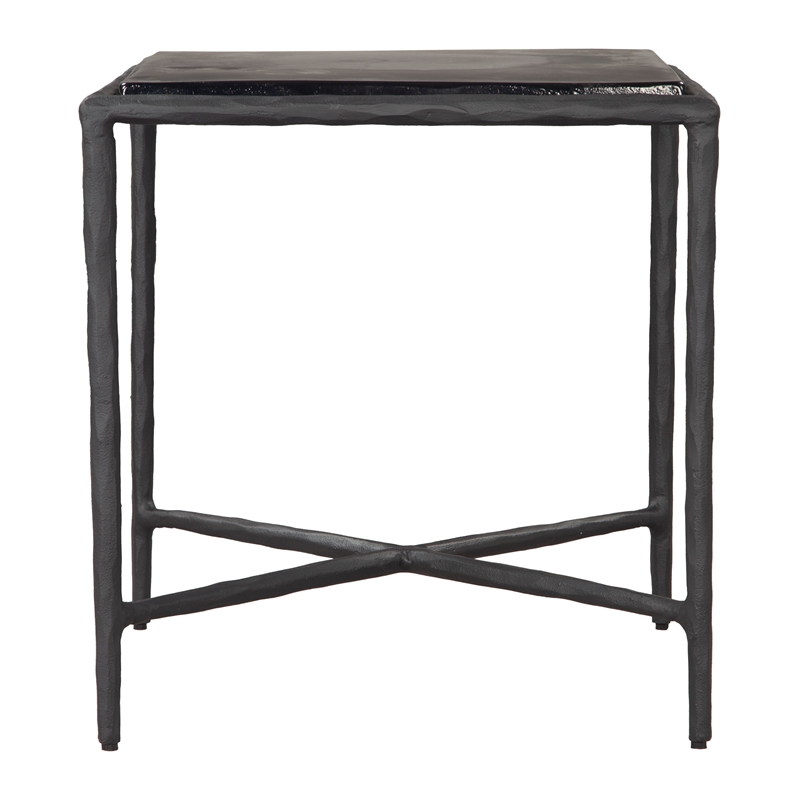 ZUO Cloe Recycled Sand Cast Glass and Aluminum End Table in Black