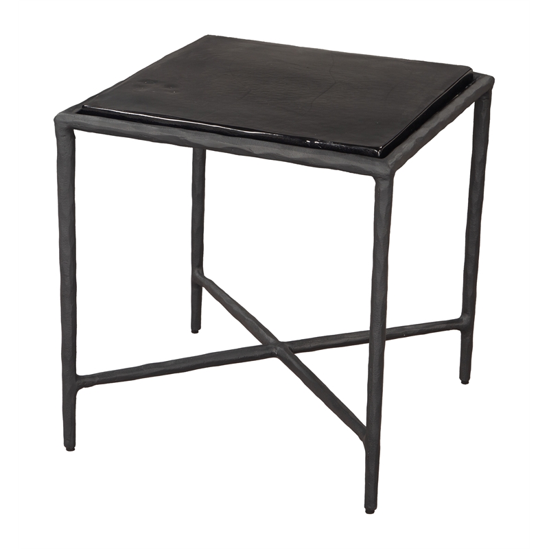 ZUO Cloe Recycled Sand Cast Glass and Aluminum End Table in Black