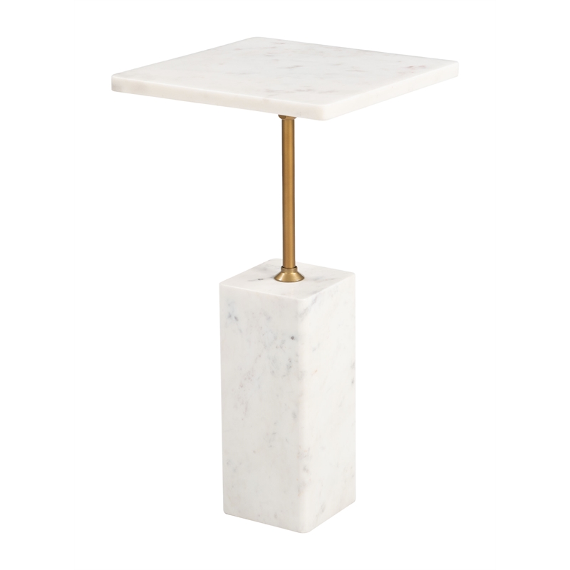ZUO Naht Marble and Iron End Table in White