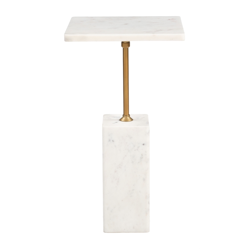 ZUO Naht Marble and Iron End Table in White