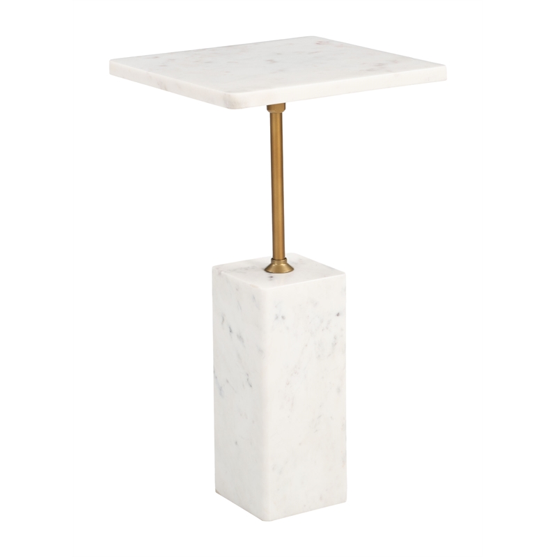 ZUO Naht Marble and Iron End Table in White