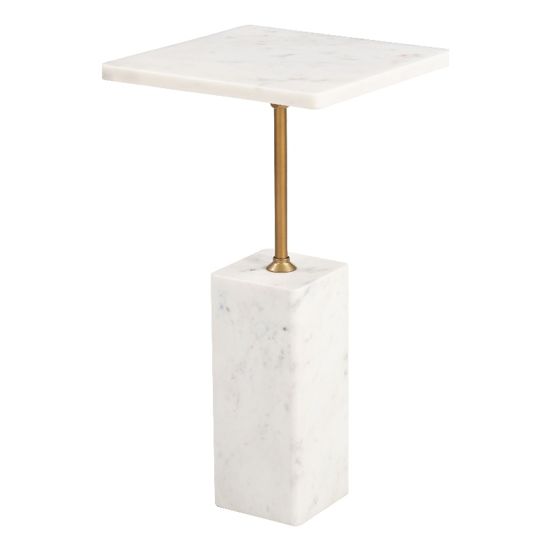 ZUO Naht Marble and Iron End Table in White