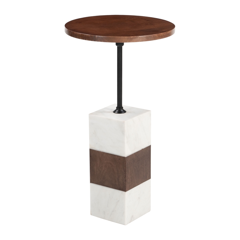 ZUO Stuk Marble and Wood End Table in Brown & White
