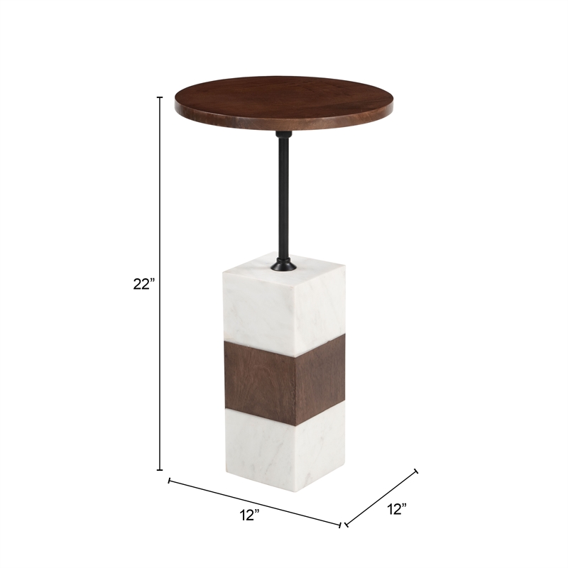 ZUO Stuk Marble and Wood End Table in Brown & White