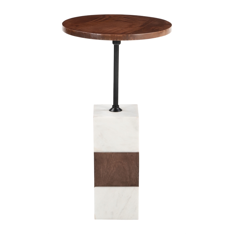 ZUO Stuk Marble and Wood End Table in Brown & White