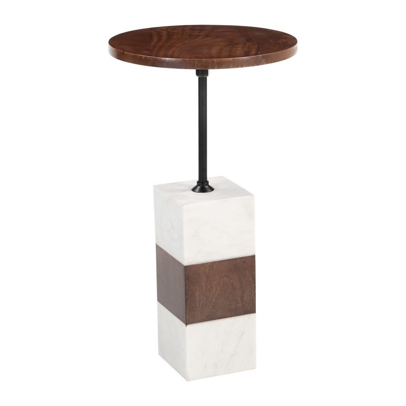 ZUO Stuk Marble and Wood End Table in Brown & White