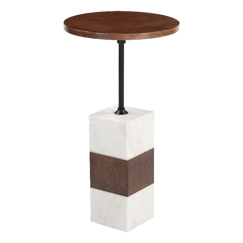 ZUO Stuk Marble and Wood End Table in Brown & White