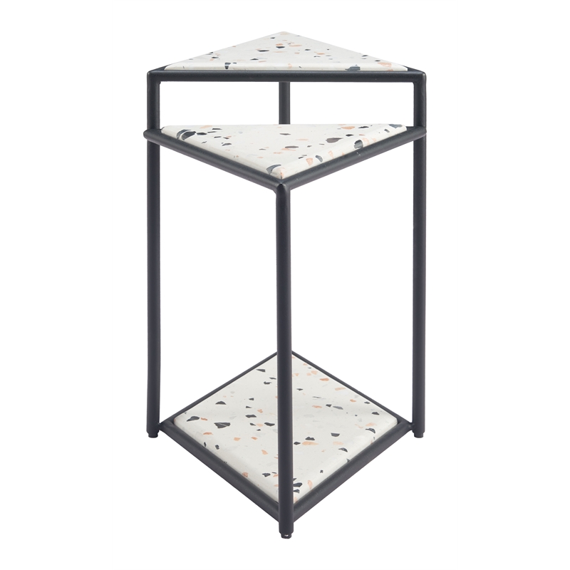 ZUO Miste Faux Terrazzo Stone Top Side Table in Multi-Color/Black Base