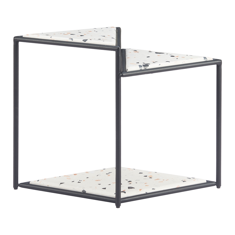 ZUO Miste Faux Terrazzo Stone Top Side Table in Multi-Color/Black Base