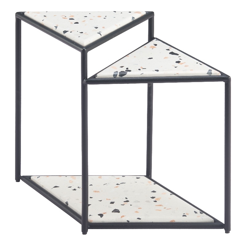 ZUO Miste Faux Terrazzo Stone Top Side Table in Multi-Color/Black Base