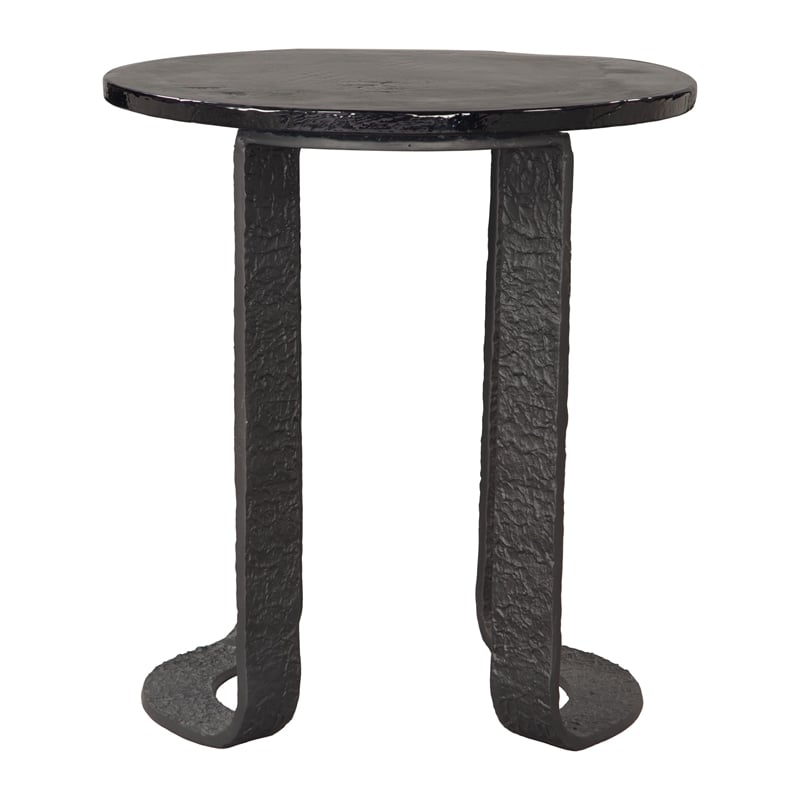 ZUO Divin Recycled Sand Cast Glass and Aluminum End Table in Black
