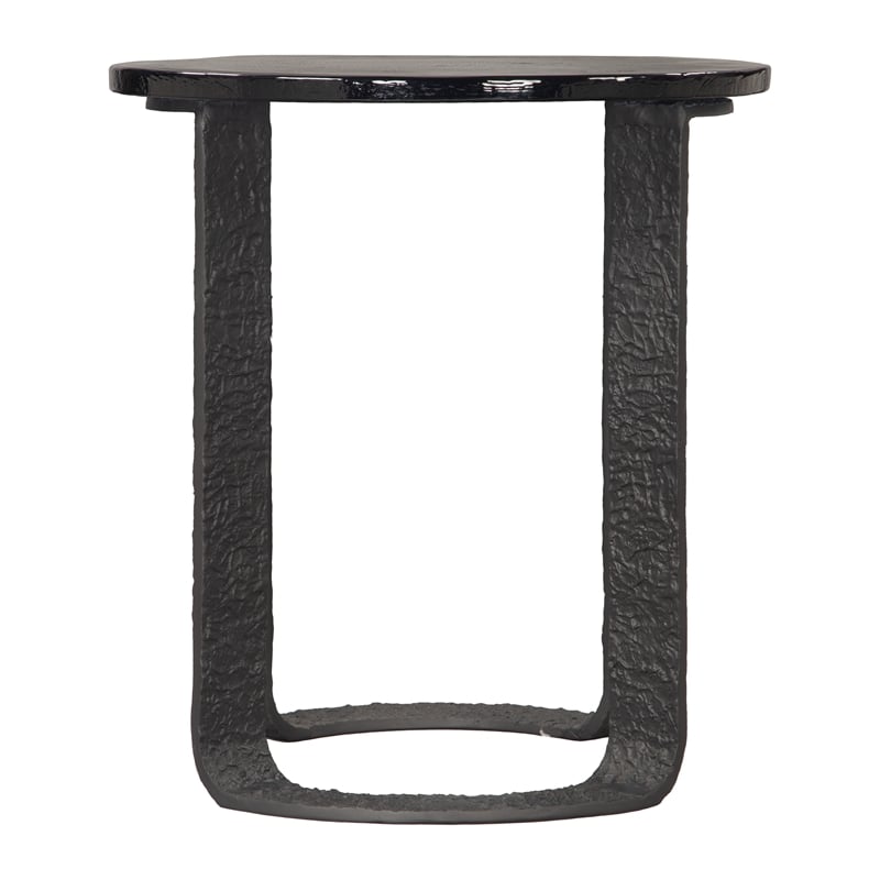 ZUO Divin Recycled Sand Cast Glass and Aluminum End Table in Black
