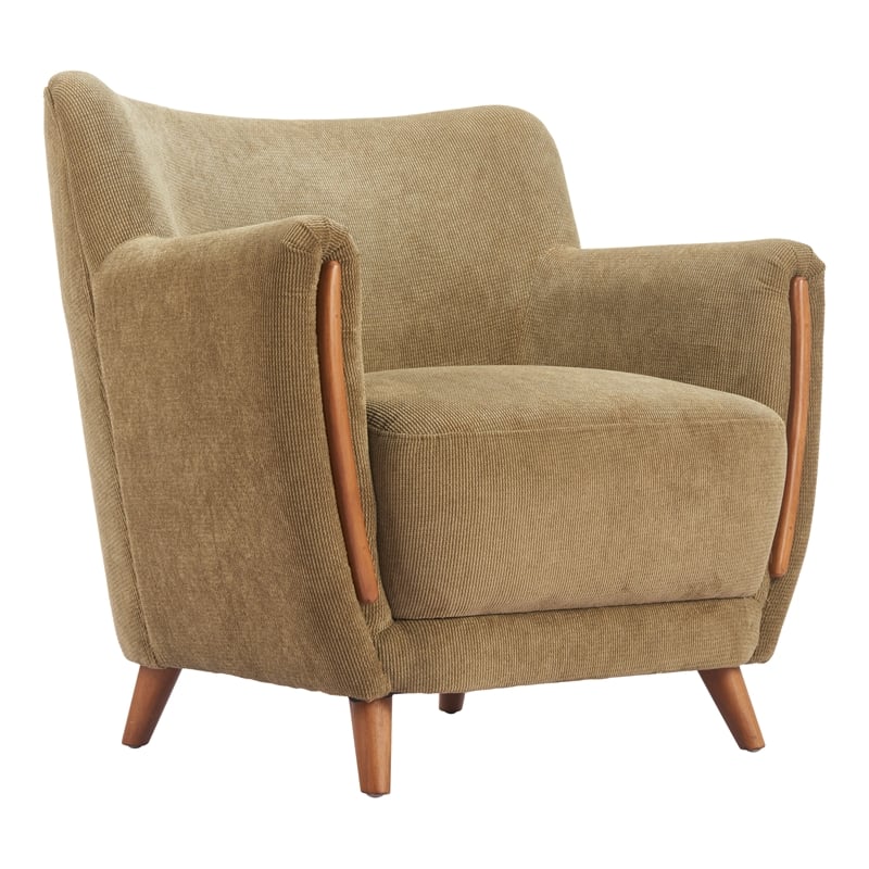 ZUO Hako Velveteen Strips Corduroy Fabric Accent Chair in Olive Green