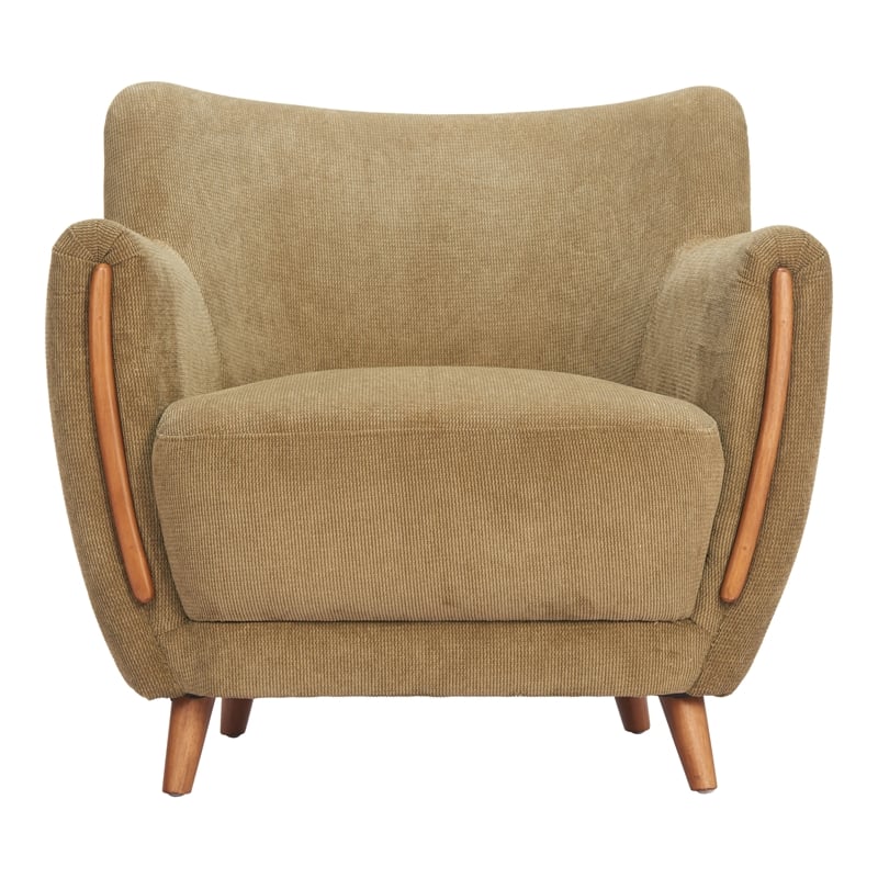 ZUO Hako Velveteen Strips Corduroy Fabric Accent Chair in Olive Green