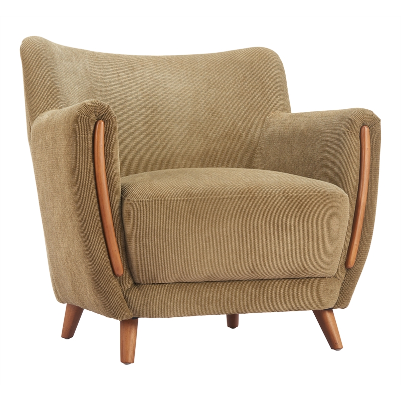 ZUO Hako Velveteen Strips Corduroy Fabric Accent Chair in Olive Green