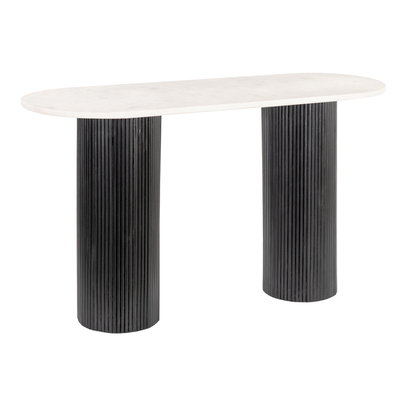 ZUO Izola Marble Top and Solid Wood Base Console Table in White & Black