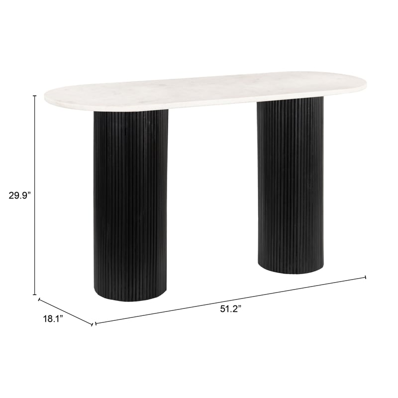 ZUO Izola Marble Top and Solid Wood Base Console Table in White & Black