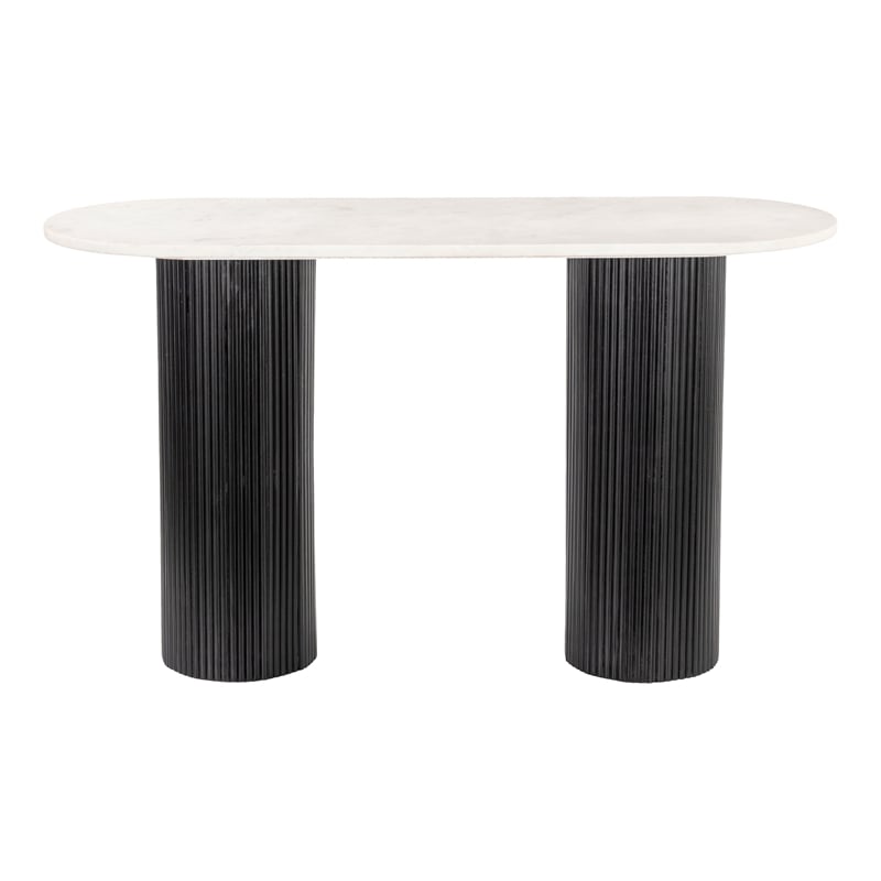 ZUO Izola Marble Top and Solid Wood Base Console Table in White & Black