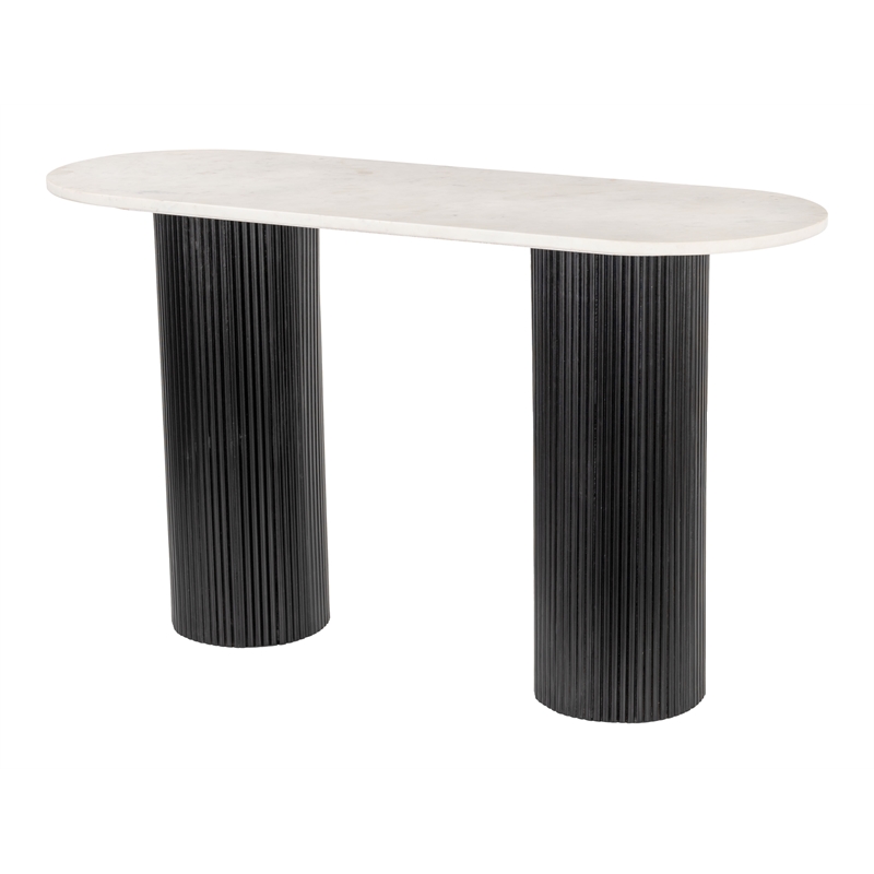 ZUO Izola Marble Top and Solid Wood Base Console Table in White & Black
