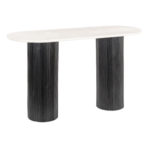 ZUO Izola Marble Top and Solid Wood Base Console Table in White & Black