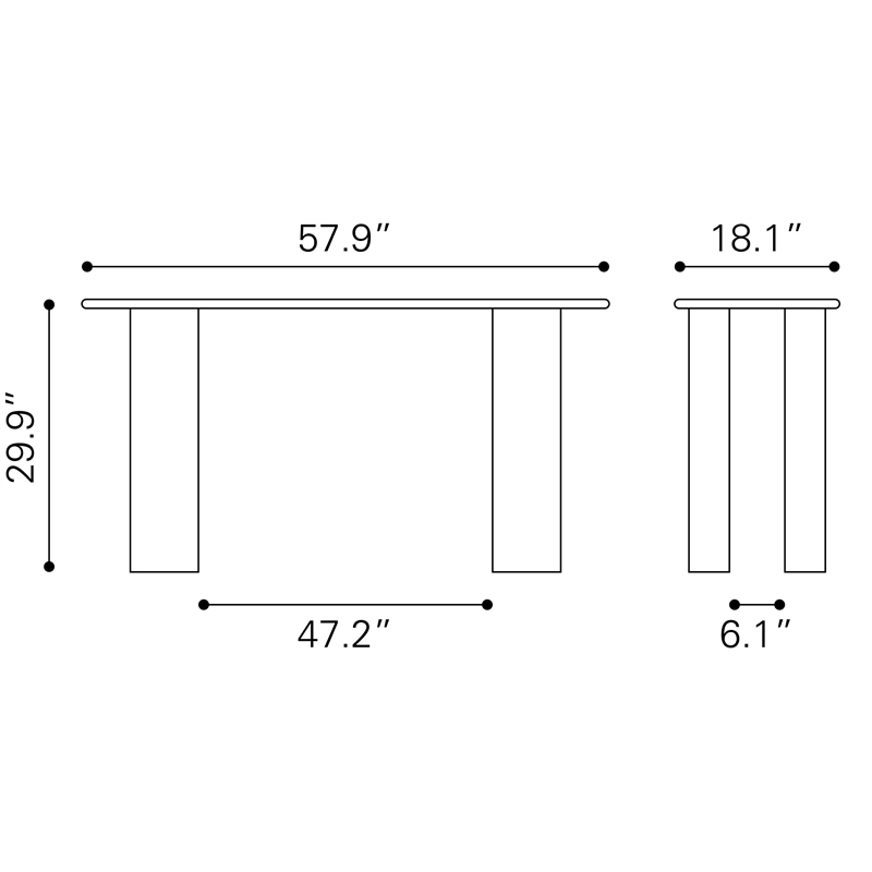 ZUO Risan Acacia Wood Top Console Table in Whitewashed