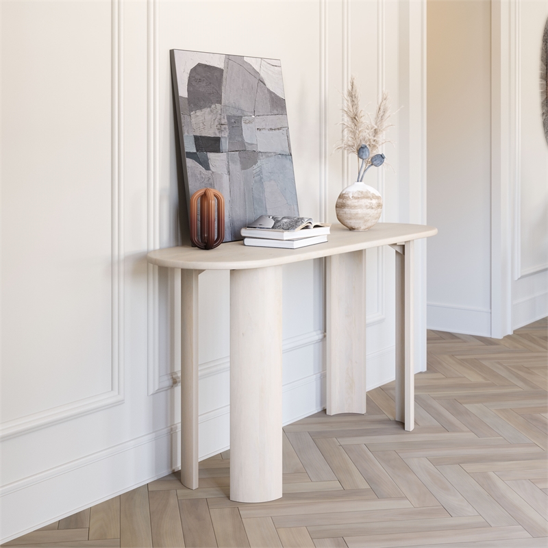 ZUO Risan Acacia Wood Top Console Table in Whitewashed