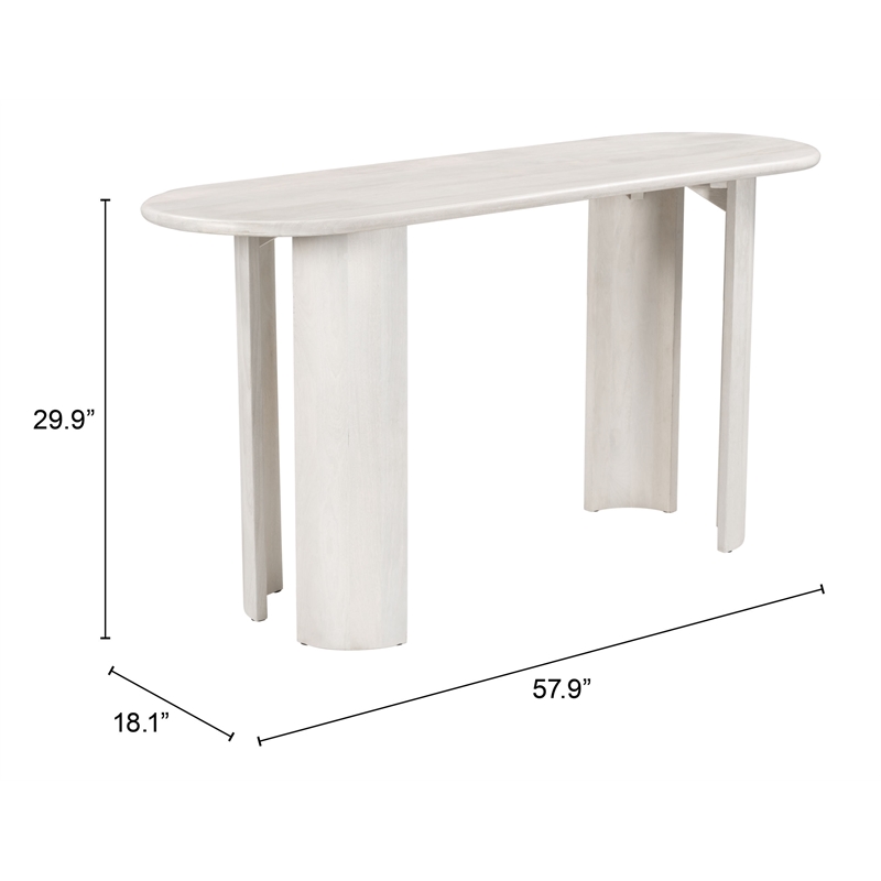 ZUO Risan Acacia Wood Top Console Table in Whitewashed