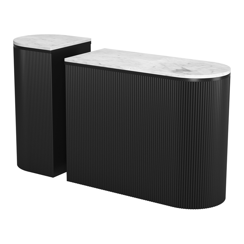 ZUO Ormara Marble-Top Console Table Set in White & Black (Set of 2)