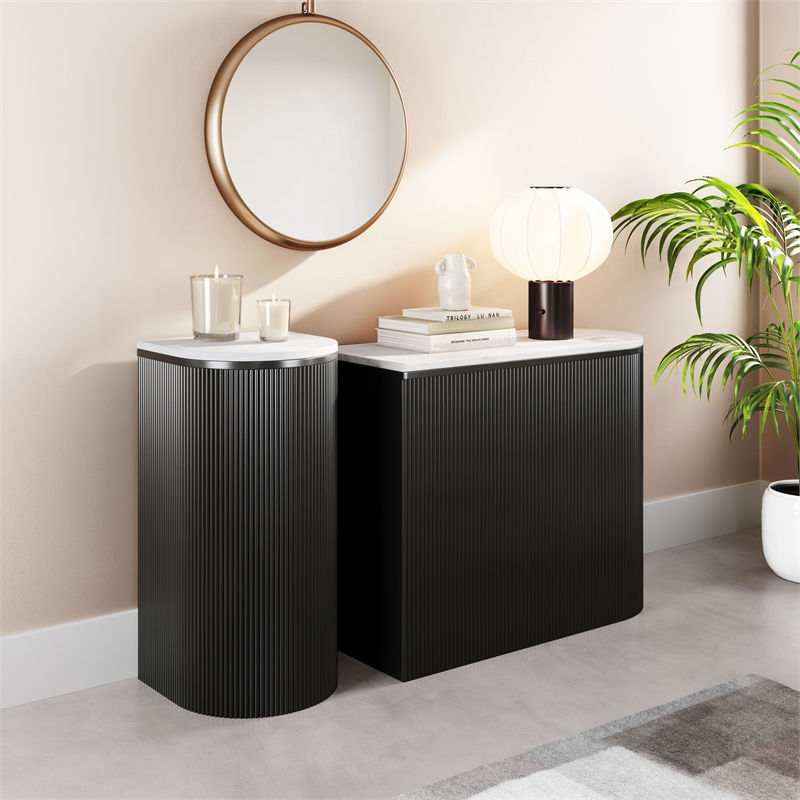 ZUO Ormara Marble-Top Console Table Set in White & Black (Set of 2)