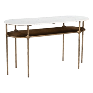 ZUO Bild Marble Top and Iron Frame Console Table in White & Brass
