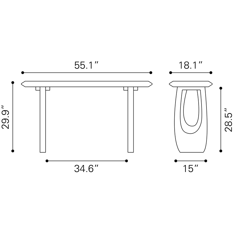 ZUO Arasan Solid Acacia Wood Console Table in Black