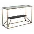 ZUO Ranol Glass-Top and Iron Frame Console Table in Brass