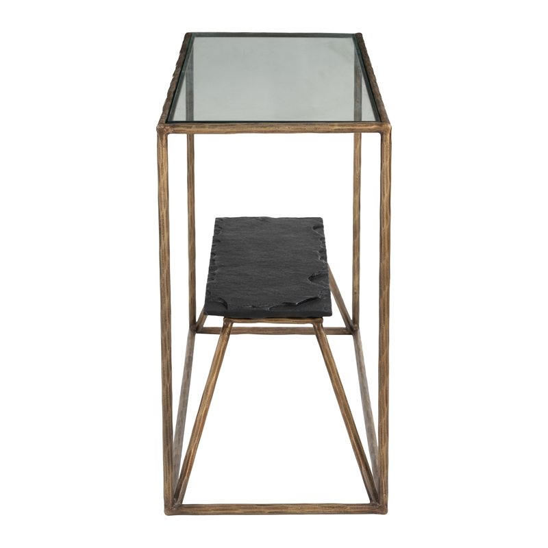ZUO Ranol Glass-Top and Iron Frame Console Table in Brass