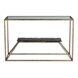 ZUO Ranol Glass-Top and Iron Frame Console Table in Brass