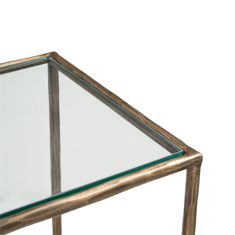 ZUO Ranol Glass-Top and Iron Frame Console Table in Brass
