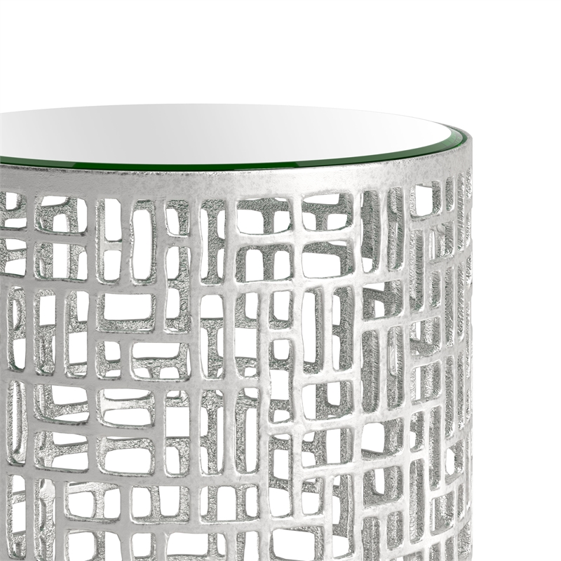 ZUO Reden Glass-Top and Aluminum Frame End Table Set in Silver (Set of 2)