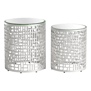 ZUO Reden Glass-Top and Aluminum Frame End Table Set in Silver (Set of 2)