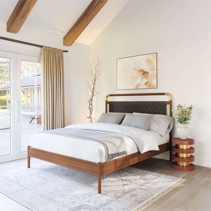 ZUO Netz Premium Vinyl Queen Bed in Black & Walnut