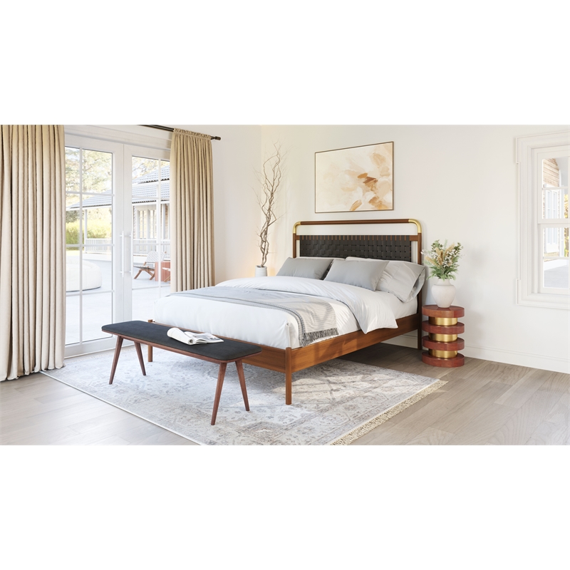 ZUO Netz Premium Vinyl Queen Bed in Black & Walnut