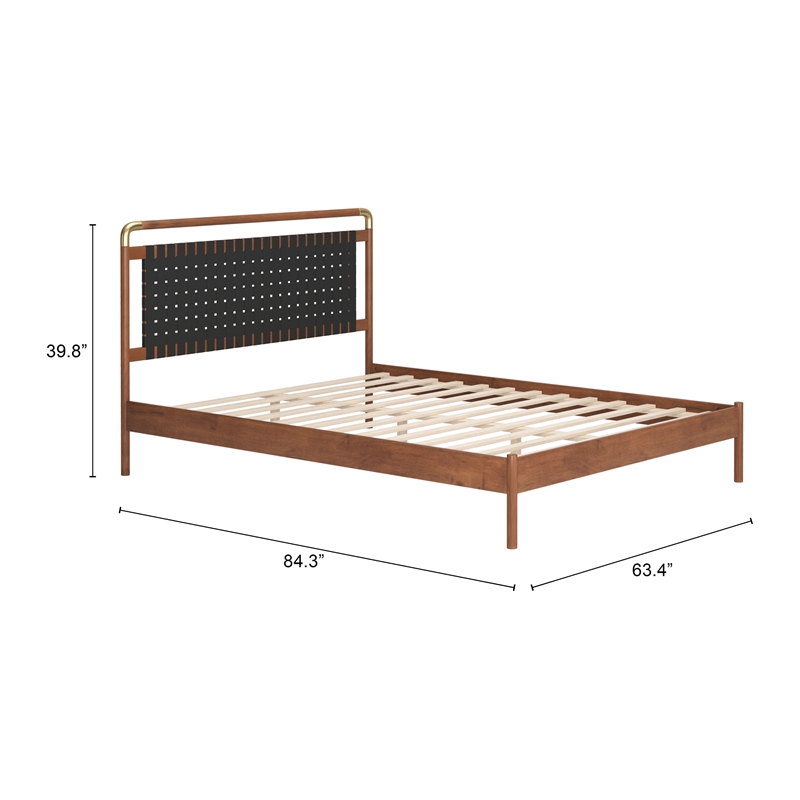 ZUO Netz Premium Vinyl Queen Bed in Black & Walnut