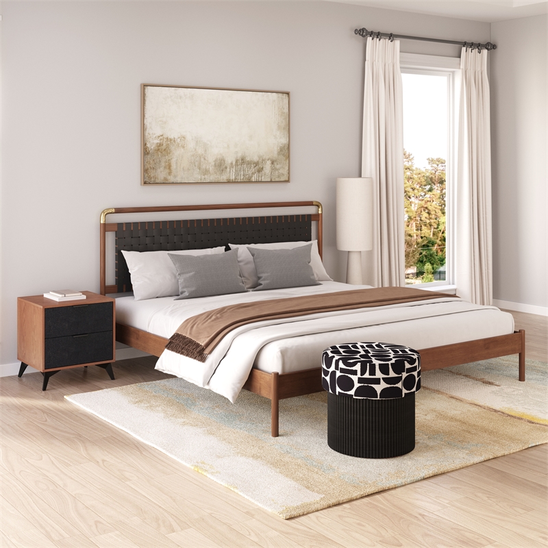 ZUO Netz Premium Vinyl King Bed in Black & Walnut