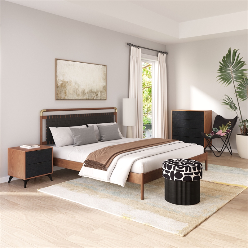 ZUO Netz Premium Vinyl King Bed in Black & Walnut