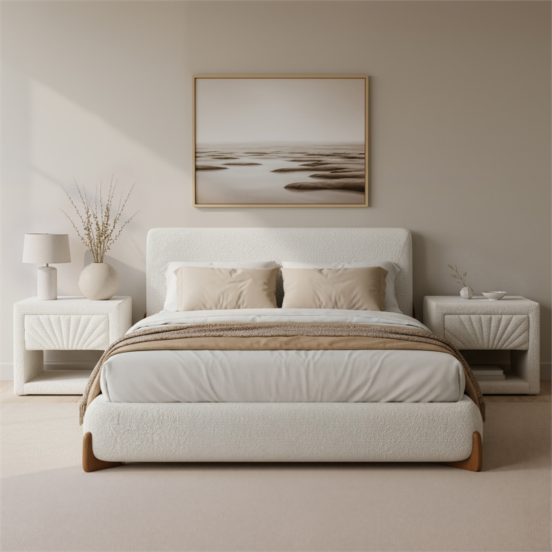 Baris Queen Bed Ivory