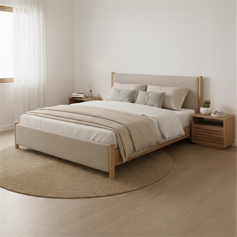 Hadi King Bed Beige & Natural