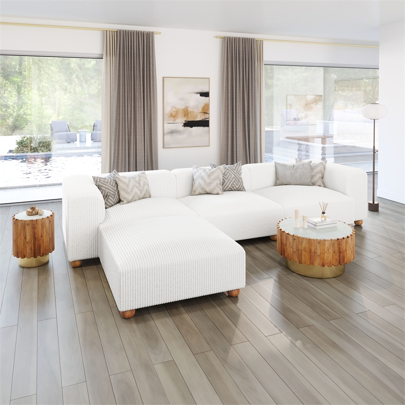ZUO Tayte Lush Cord Style Fabric Upholstered Sofa in White