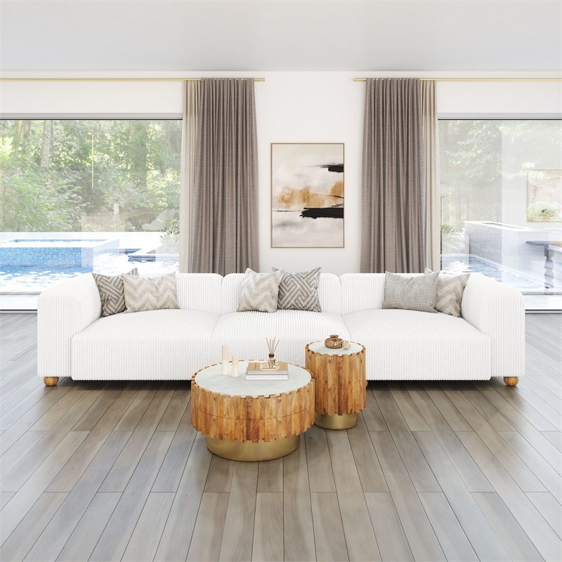 ZUO Tayte Lush Cord Style Fabric Upholstered Sofa in White