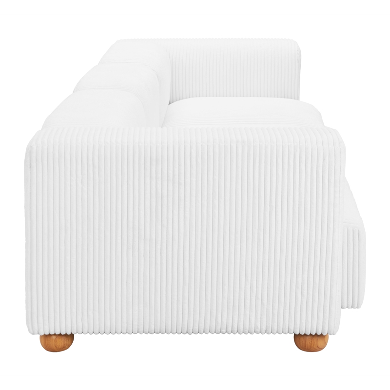 ZUO Tayte Lush Cord Style Fabric Upholstered Sofa in White