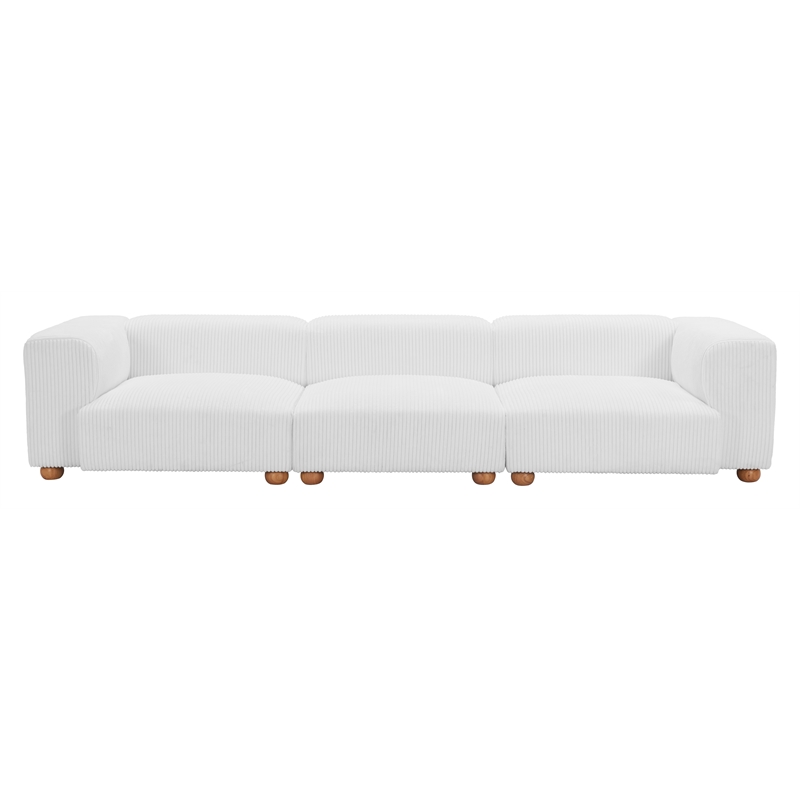 ZUO Tayte Lush Cord Style Fabric Upholstered Sofa in White