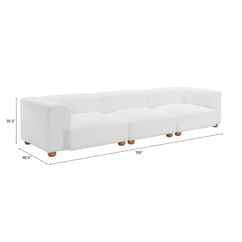 ZUO Tayte Lush Cord Style Fabric Upholstered Sofa in White